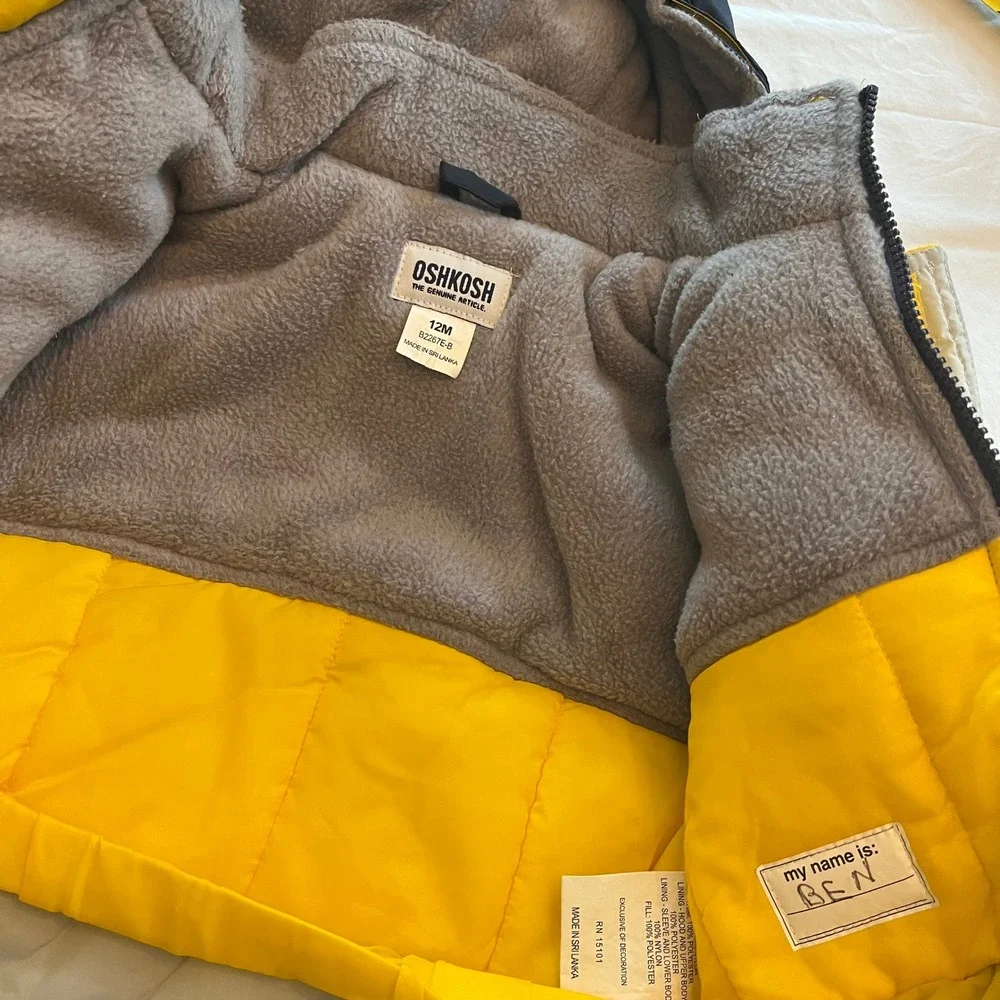 Vintage 90s OshKosh Bgosh Colorblock Winter Jacket Blue Hooded Baby Boy 12M